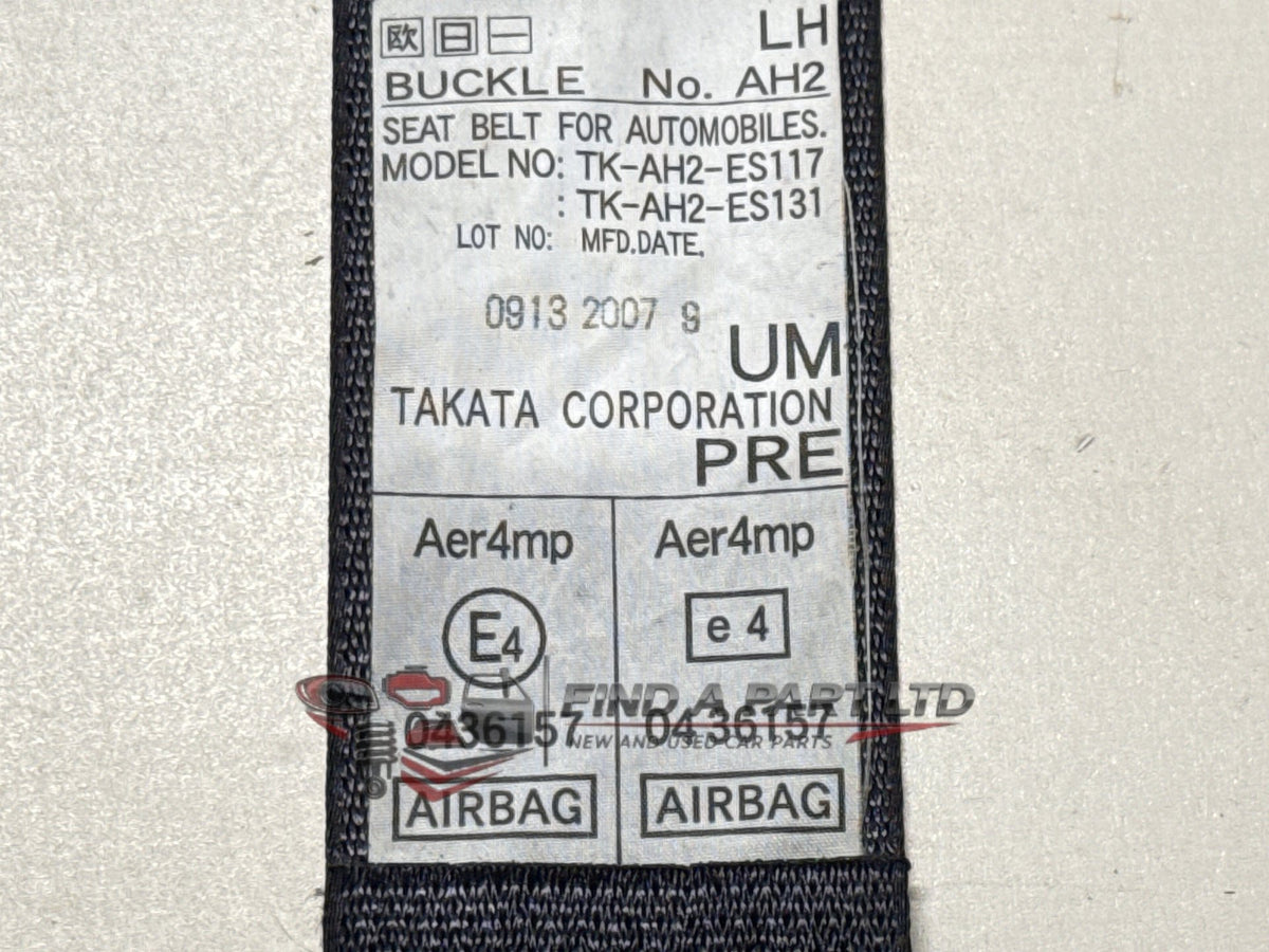 2008 Subaru Impreza GH - Left Front Seat Belt PN: TK-AH2-ES117, TK-AH2-ES131
