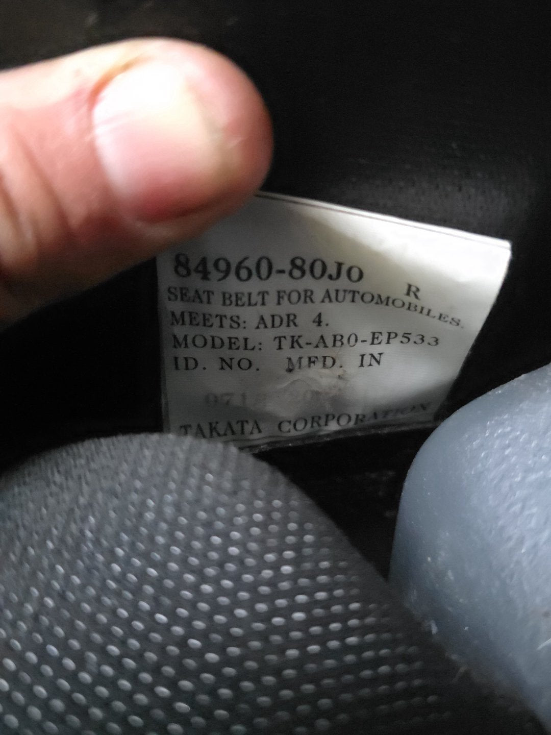 2006-2012 Suzuki SX4 YA11S - Right Rear Seat Belt and Stalk PN: 84980-80J0 TK-AB0-EP533