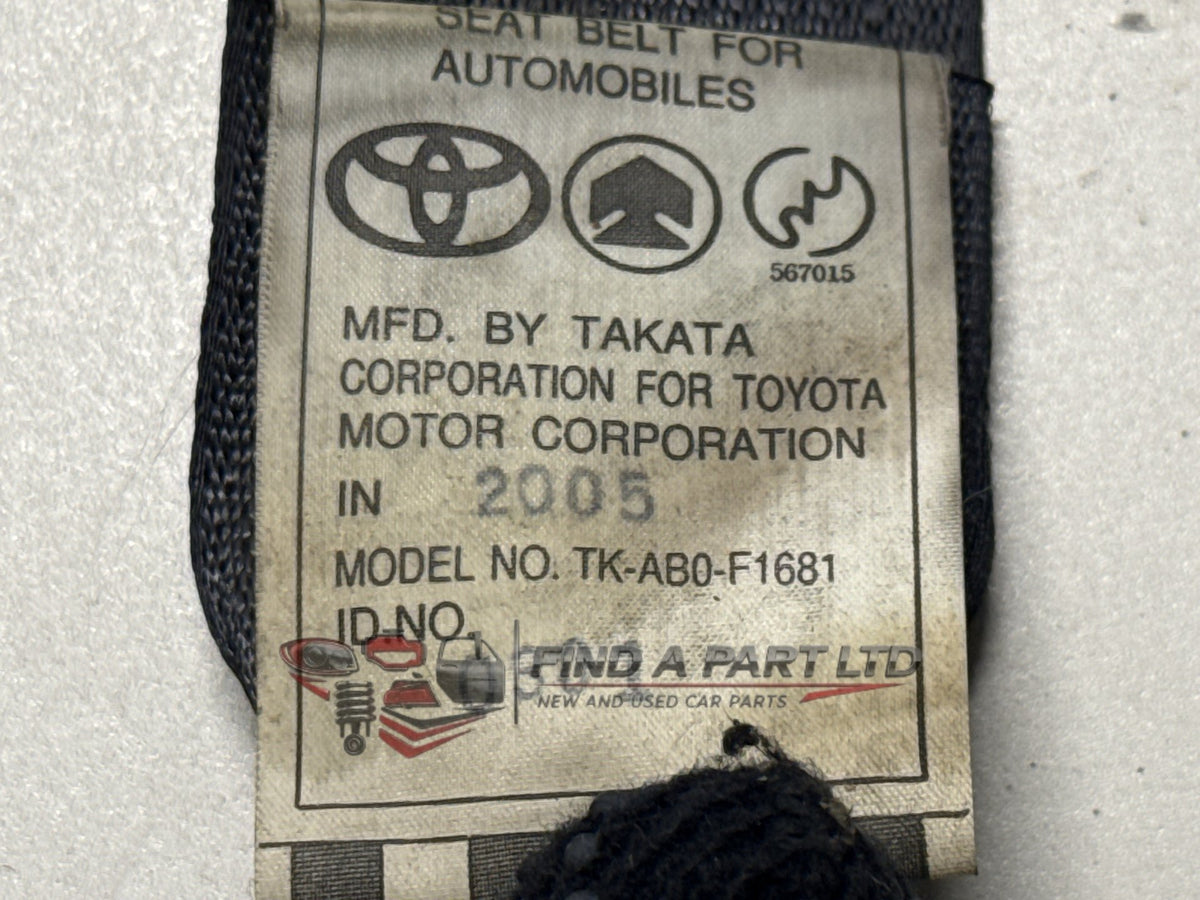 2004 Toyota Corolla E120 - Left Rear Seat Belt PN: TK-AB0-F1681