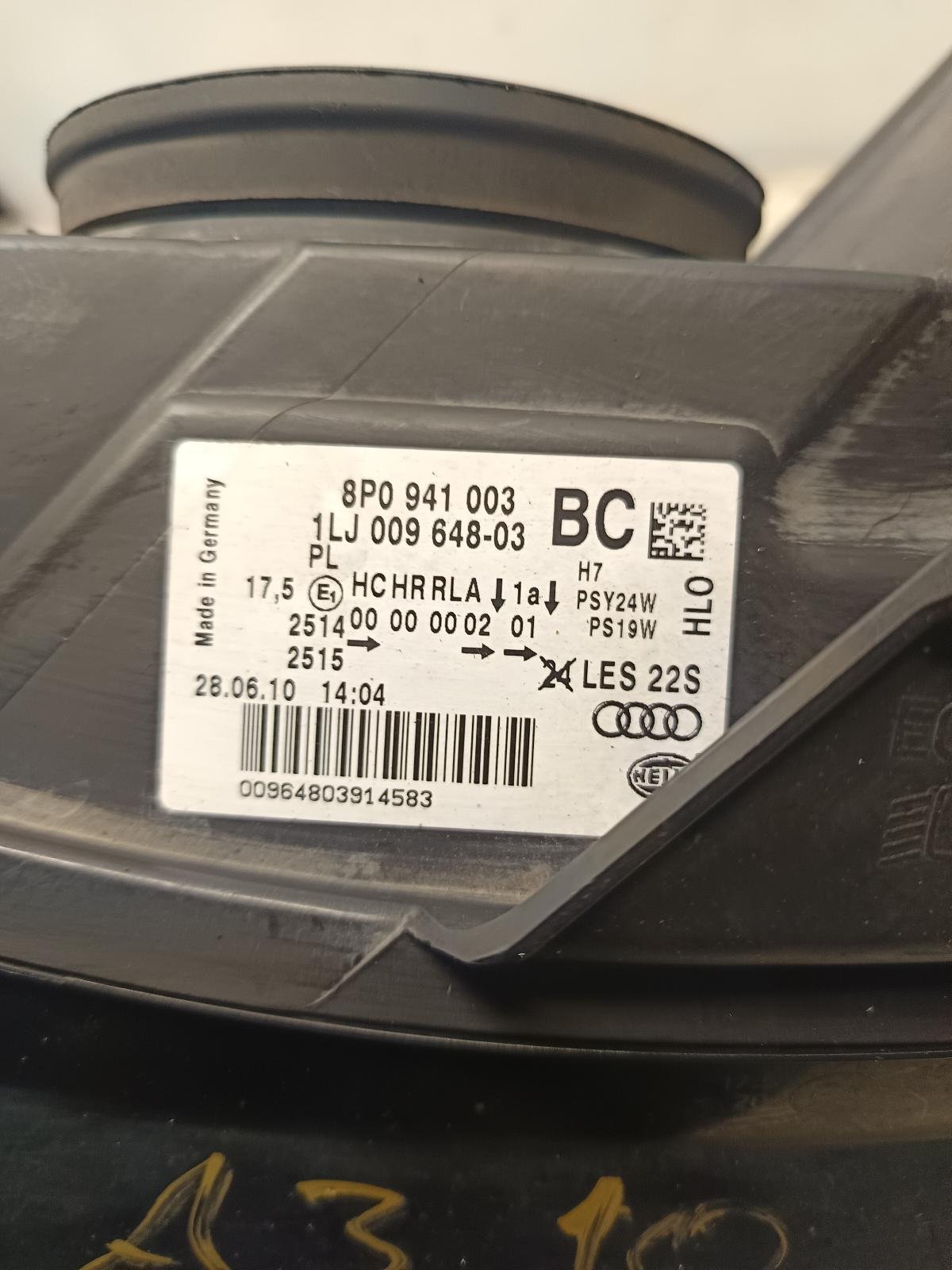 Jul 2008 to Apr 2013- Audi A3 8P- Left Headlight- Halogen Type